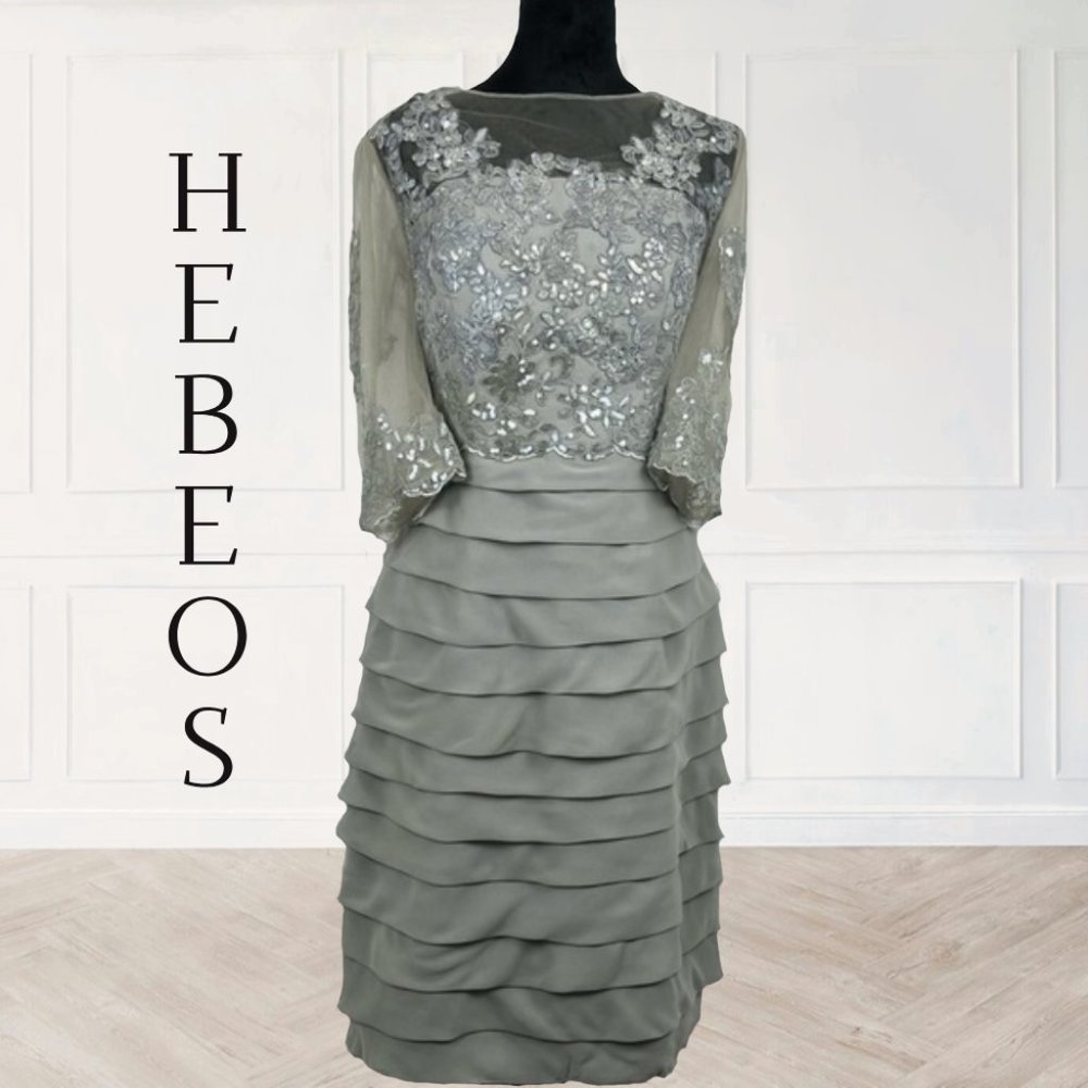 112 Grey half sleeve midi dress with lace applique